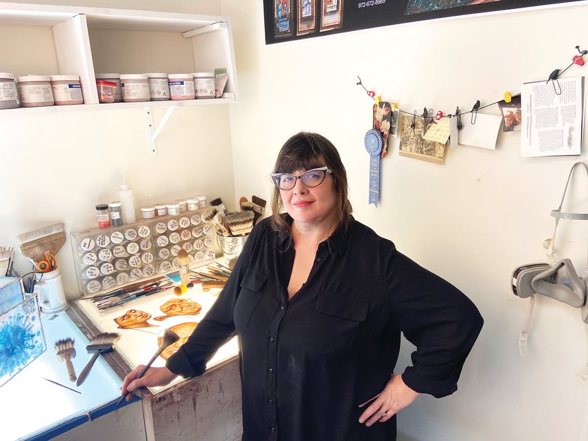Maria Sheets works in her studio for her upcoming exhibition in Lakewood.