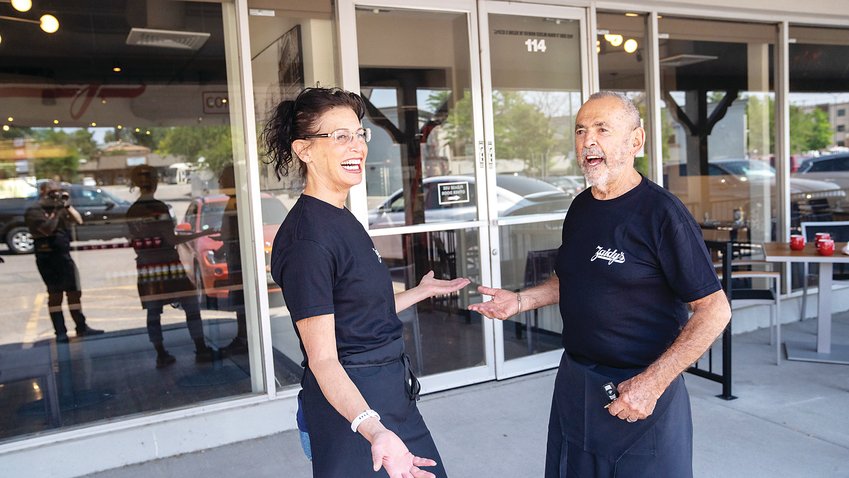 Beth Ginsburg, co-owner of Zaidy's Deli &amp; Bakery, and Gerard Rudofsky, former owner of the Jewish deli in Denver, celebrate opening the restaurant's new location at 600 S. Holly St. in August.