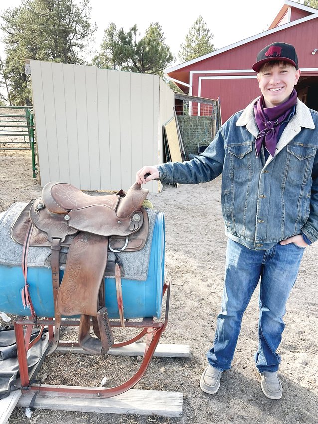 Brian Gillen describes some of his roping practice equipment during an interview with Colorado Community Media.