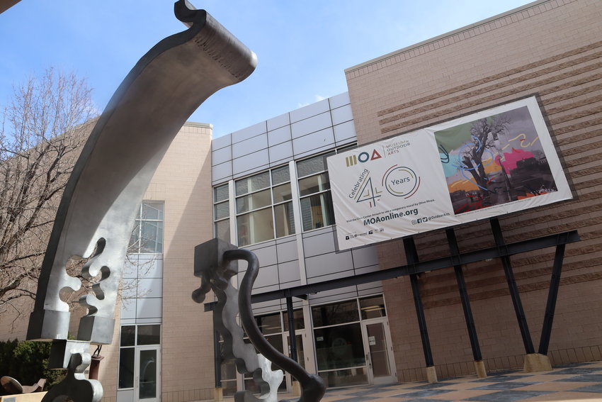 A sculpture stands outside the Englewood Civic Center where an indoor exhibit gallery for the Museum of Outdoor Arts has been housed since 2000.