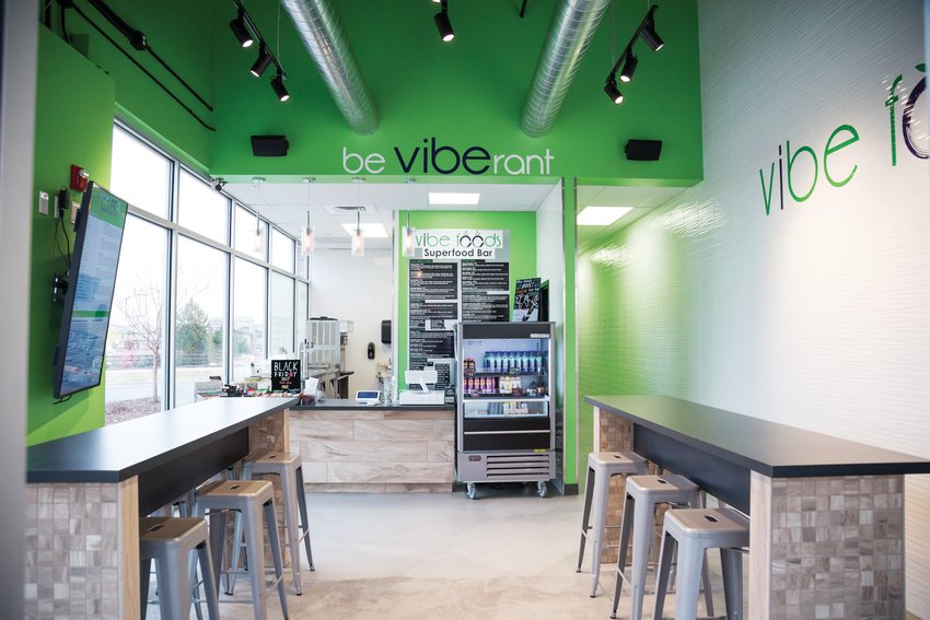 Vibe Foods serves smoothies, fresh-squeezed juice, wellness shots, kombucha and more.