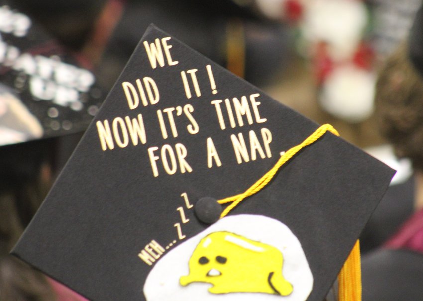 This Eagle Ridge Academy graduate's motorboard sums up feelings of grads and parents alike.