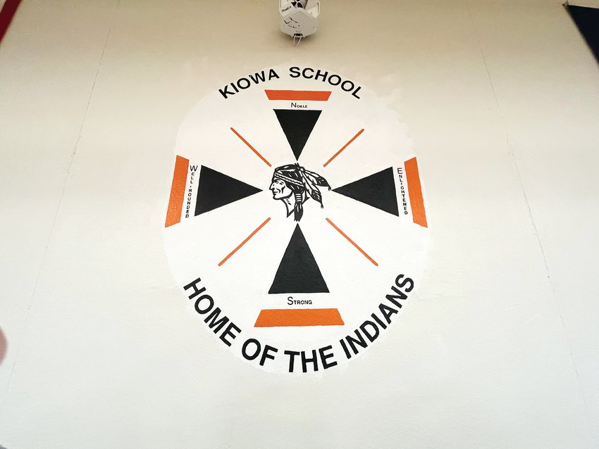 “Kiowa School Home of The Indians” imagery is displayed in keeping with the district’s Indians mascot.