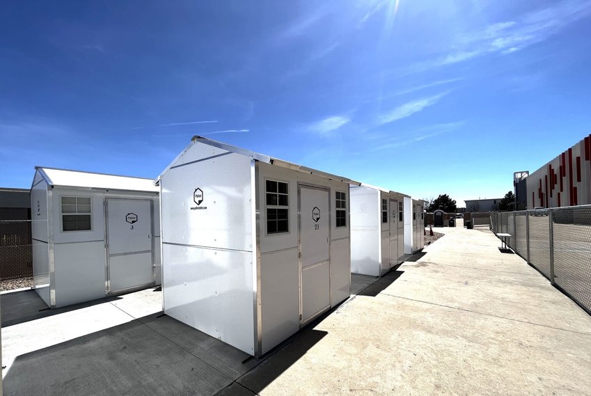Pallet shelters at Aurora Safe Outdoor Space help provide temporary housing and resources to homeless people. Douglas County is considering a similar model and plans to discuss possible locations at the June 9 homelessness initiative meeting.