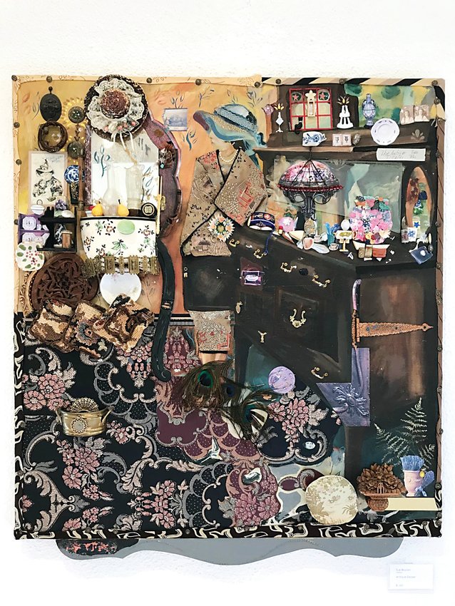 “Antique Dealer” is by Susan Blosten, an artist who is exhibiting works in the “Recombobulation” show at Curtis Center for the Arts.