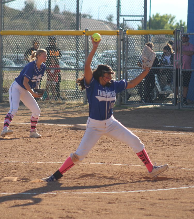 Thornton pitcher Mya Grady, who is just a freshman, sends a pitch toward the plate in her team's Colorado 7 League tournament game against Adams City Oct. 5.