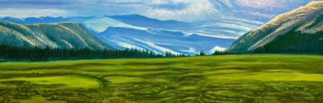“Guanella Pass,” acrylic on panel by Jon Kitner, is in the Depot Art Gallery show for new Littleton Fine Arts Guild members.
