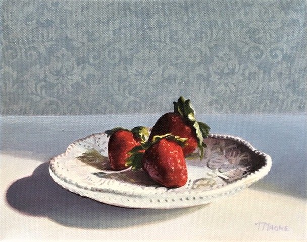 “Strawberries,” an oil by Teresa Maone, is part of the Littleton Fine Arts Guild’s new members’ show.