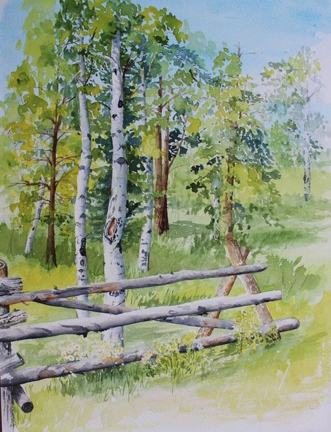 “While on my way,” a watercolor by Pat Hartman, is in the Depot Art Gallery exhibit of works by new members of the Littleton Fine Arts Guild.