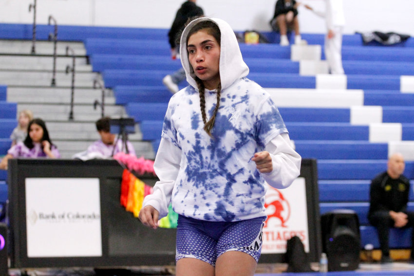 Fort Lupton's Rylee Balcazar is concentrated, despite not having a match lined up for her team's dual meet against Stanley Lake Jan. 11 at FLHS.