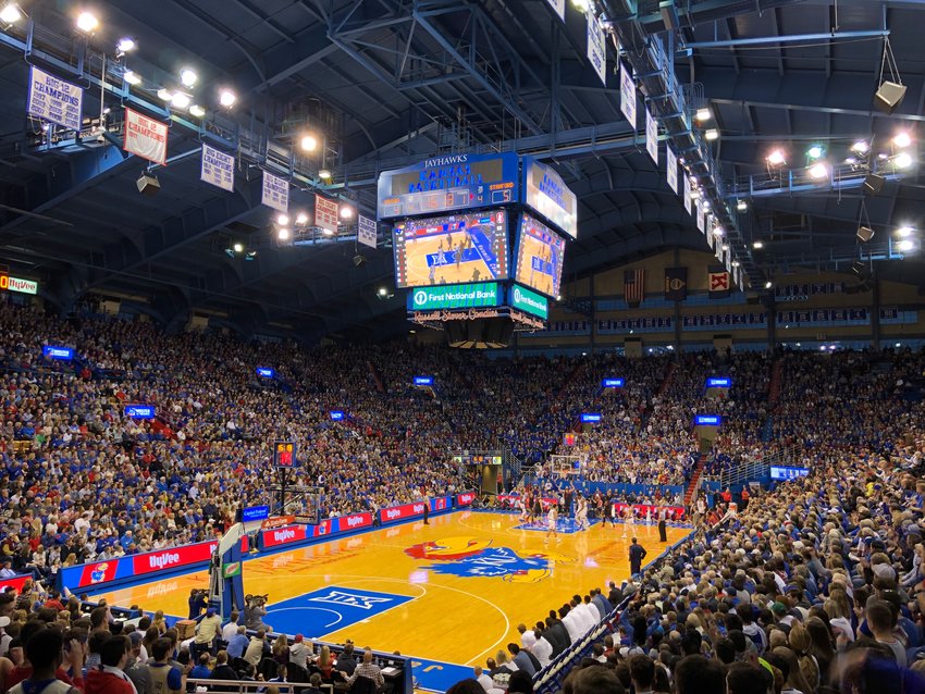 The University of Kansas men's basketball team hosts Stanford Dec. 1, 2018. Stanford led 35-29 at halftime, but the passionate Allen Fieldhouse crowd helped KU overcome the deficit in the second half to win in overtime.