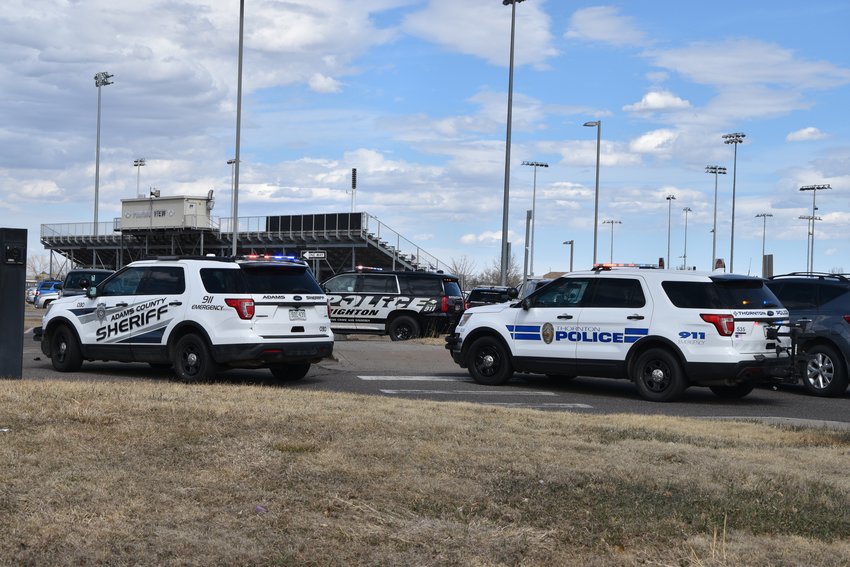 Several law enforcement agencies descend on Prairie View High School after a shooting in Brighton March 15. Police thought the suspect was inside PVHS. But as of mid-afternoon March 15, police had not arrested anyone.