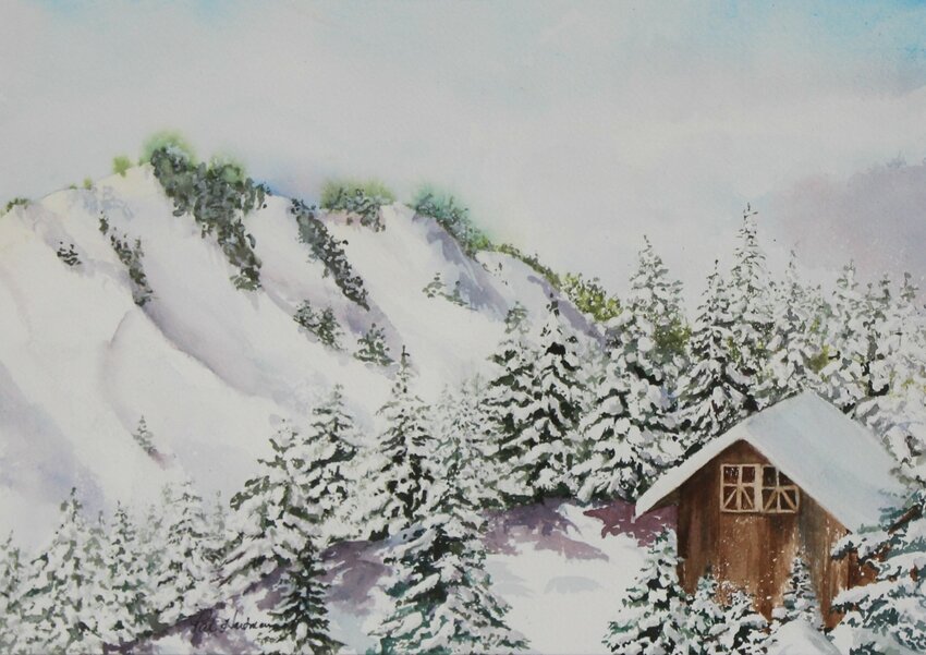 “Tucked in the Woods,” a watercolor by Littleton Fine Arts Guild member Pat Harman, is in the “Great Outdoors” exhibit at Depot Art Gallery in Littleton