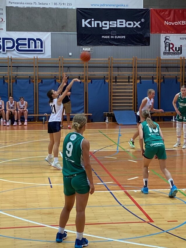 Macron Select player Ella Grkinich shoots a free throw during an exhibition game against Slovenia's 17U national team. Macron would lose 62-38.