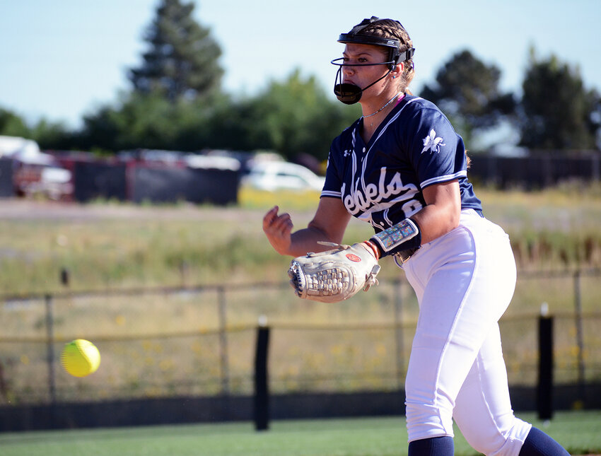 Columbine senior Liz Phillips deals during a Friday morning game at the Dave Sanders Memorial Tournament at Aurora Sports Park. Phillips will be the Rebels' ace in the circle this season as Columbine looks to win its fifth Class 5A Jeffco League title over the past six years.